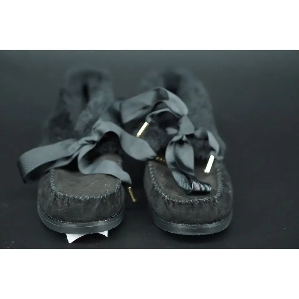 Tory Burch Aberdeen Genuine Rabbit Fur Trim Slipper Bootie SZ 5.5 NIB Black Bow